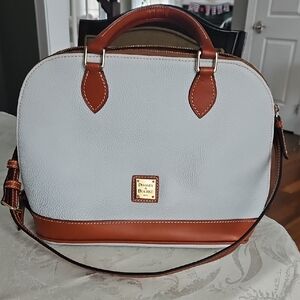 Dooney & Bourke Light Blue and Tan Pebble Grain Zip Zip Satchel